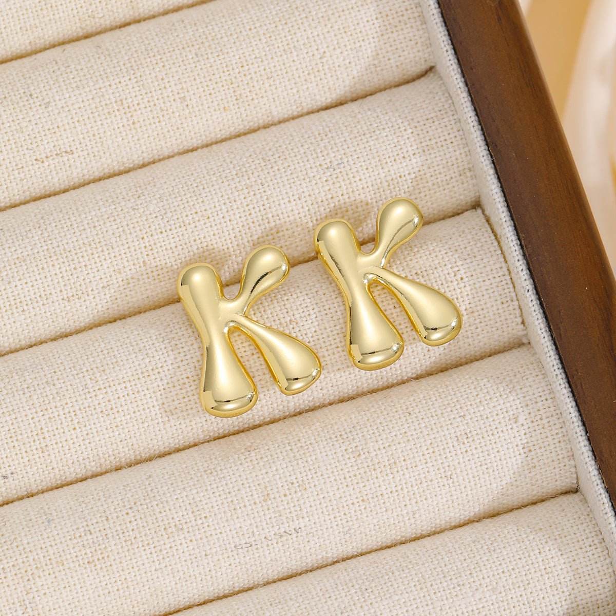 18K Gold-Plated Bubble Letter Stud Earrings - Delanoir