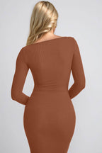 Basic Bae Built-In Shapewear Square Neck Long Sleeve Maxi Dress - Delanoir