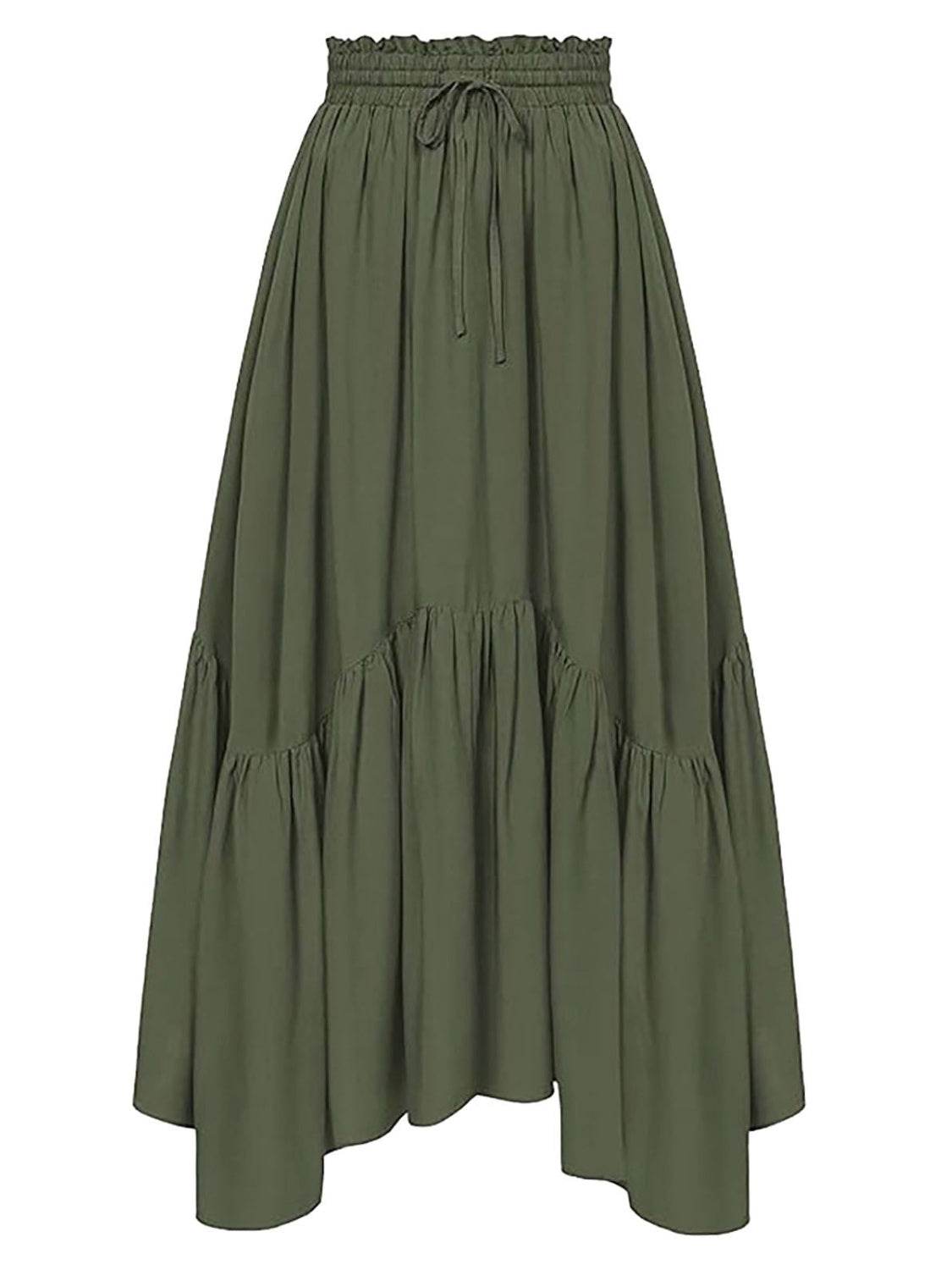 Smocked Waist Band Ruched Layered Skirt - Delanoir