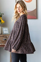 Heimish Leopard Long Sleeve Tiered Blouse - Delanoir