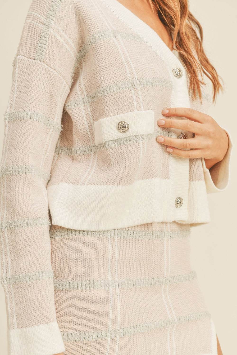 MABLE Plaid Button Down Sweater Cardigan and Mini Skirt Set - Delanoir
