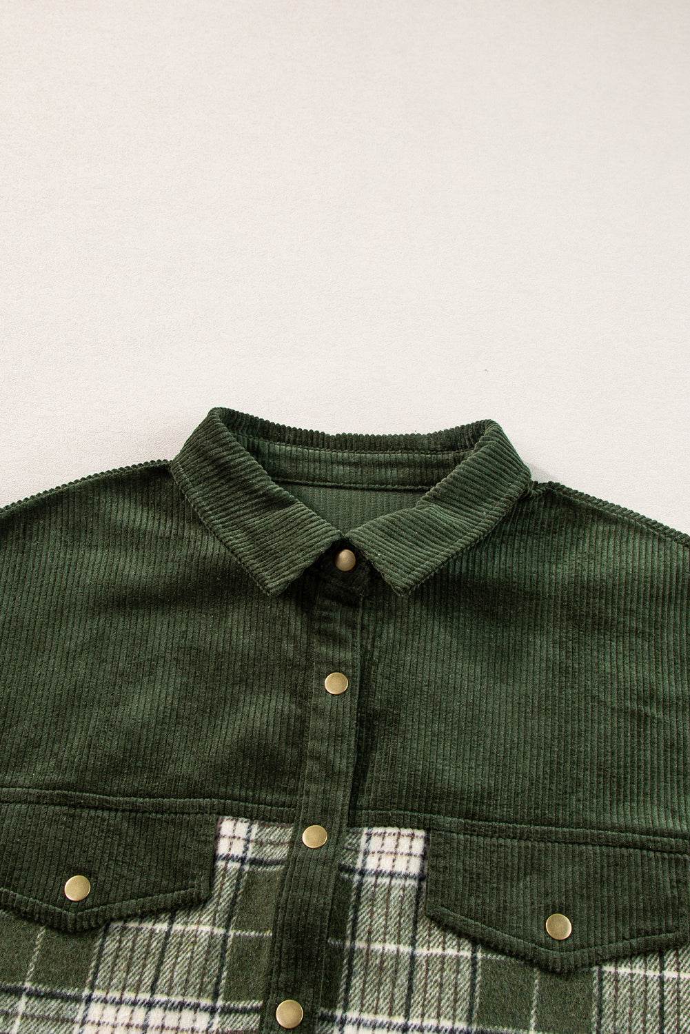 Snap Down Collared Neck Plaid Shacket - Delanoir