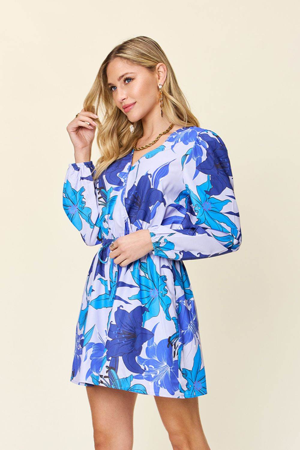 Double Take Full Size Floral Long Sleeve Romper with Pockets - Delanoir