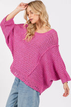 SAGE + FIG Distressed Asymmetrical Open Stitch Sweater - Delanoir