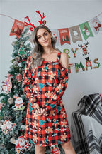 Christmas Asymmetrical Neck Long Sleeve Dress - Delanoir
