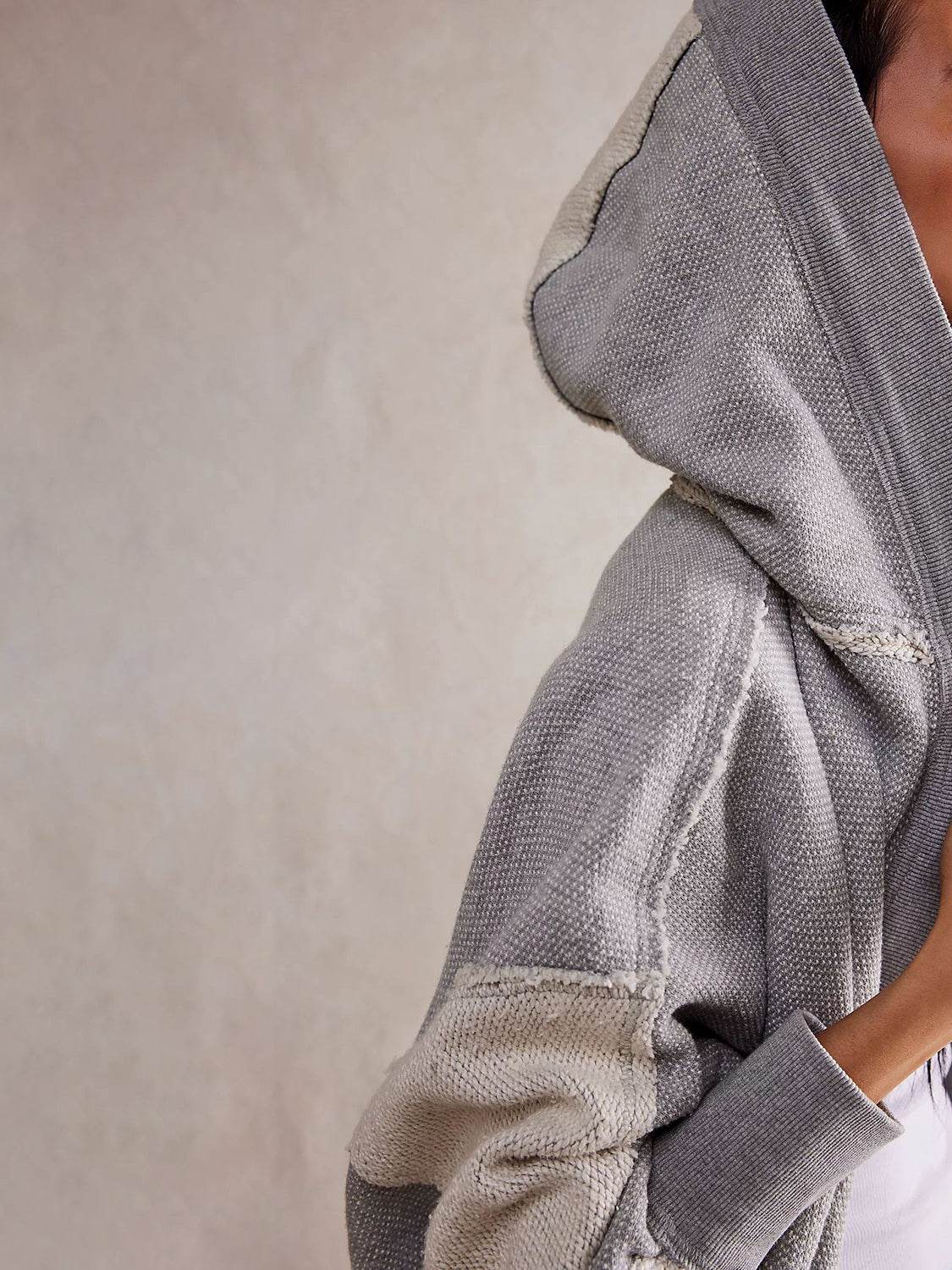 Exposed Seam Open Front Batwing Sleeve Hooded Cardigan - Delanoir