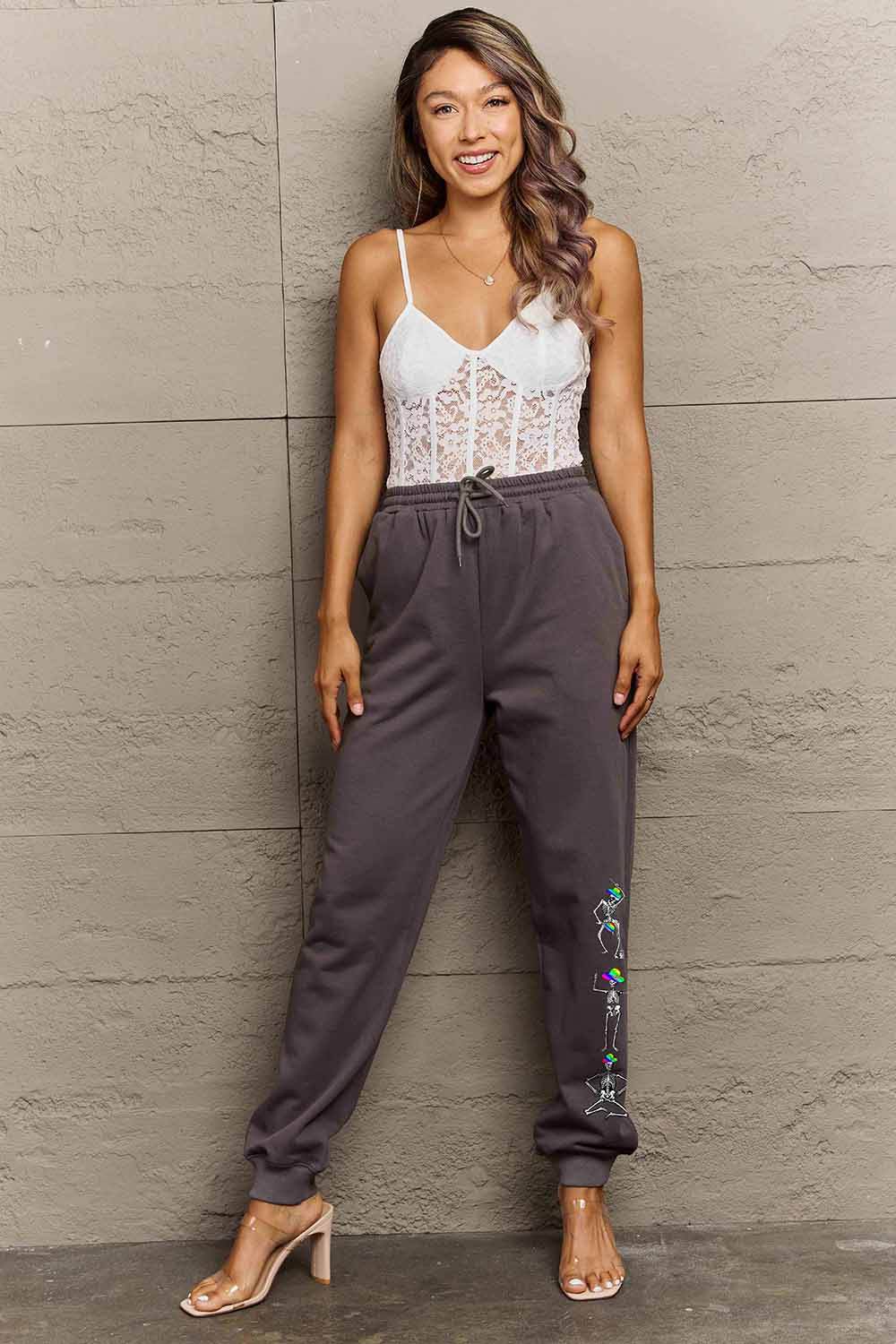 Simply Love Full Size SKELETON Graphic Sweatpants - Delanoir