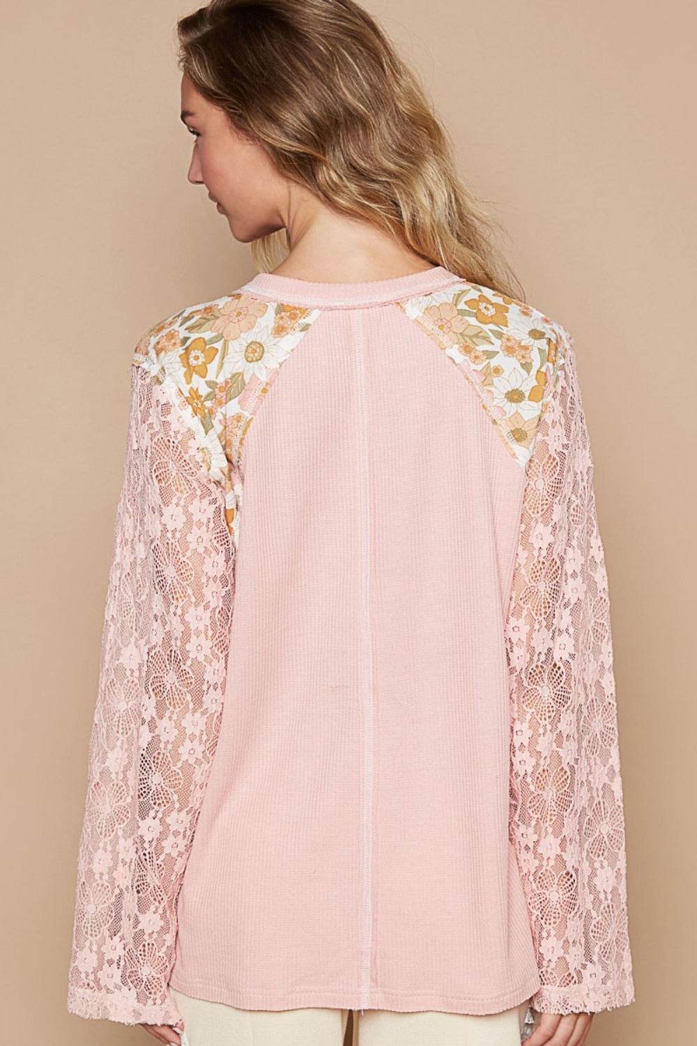 POL Flower Patch Lace Sleeve Knit Top - Delanoir