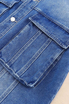 Collared Neck Button Up Denim Jacket - Delanoir