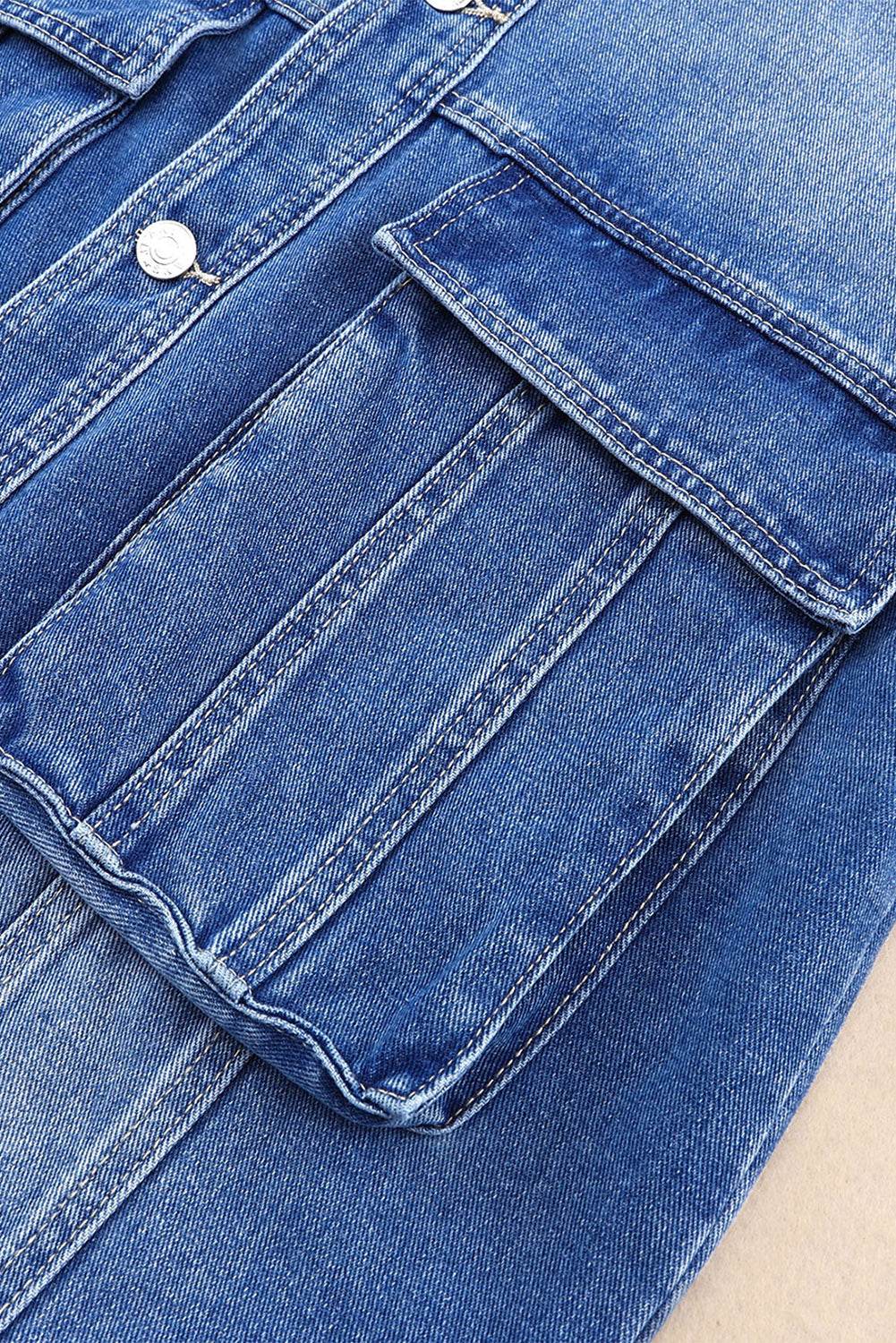 Collared Neck Button Up Denim Jacket - Delanoir