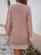 Devine Striped Mock Neck Long Sleeve Sweater Dress - Delanoir