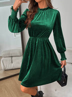 Glitter Mock Neck Long Sleeve Mini Dress - Delanoir