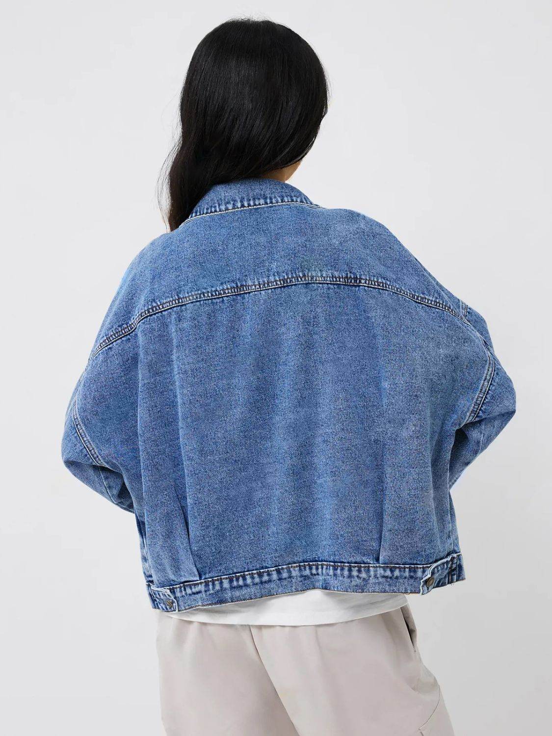 Pocketed Button Up Long Sleeve Denim Top - Delanoir