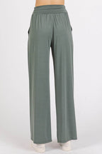 Mittoshop Stretch Banded Waist Wide Leg Pants with Pockets - Delanoir
