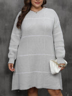 Plus Size Round Neck Long Sleeve Sweater Dress - Delanoir