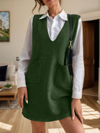 V-Neck Sleeveless Sweater Dress with Pockets - Delanoir
