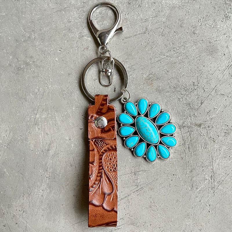 Turquoise Genuine Leather Key Chain - Delanoir