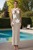 Crochet Flower Halter Neck Knit Dress - Delanoir