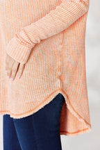 Zenana Oversized Washed Waffle Long Sleeve Top - Delanoir