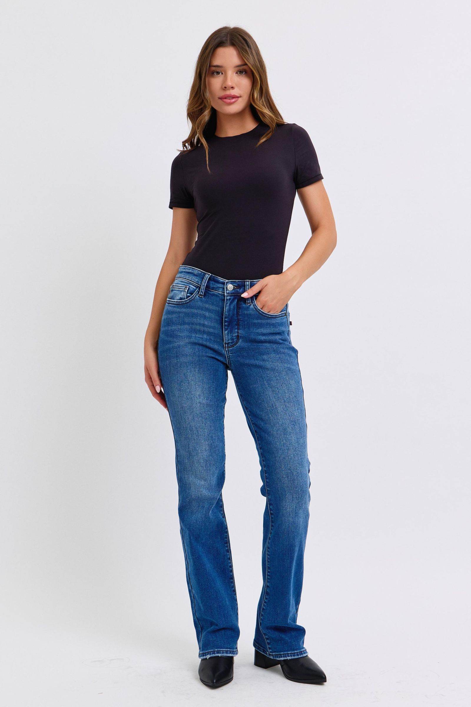 Judy Blue Full Size Run Mid-Rise Bootcut Jeans with Thermal Lining - Delanoir