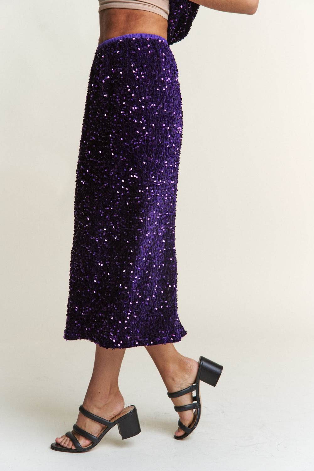J.NNA Sequin Back Slit Midi Skirt - Delanoir