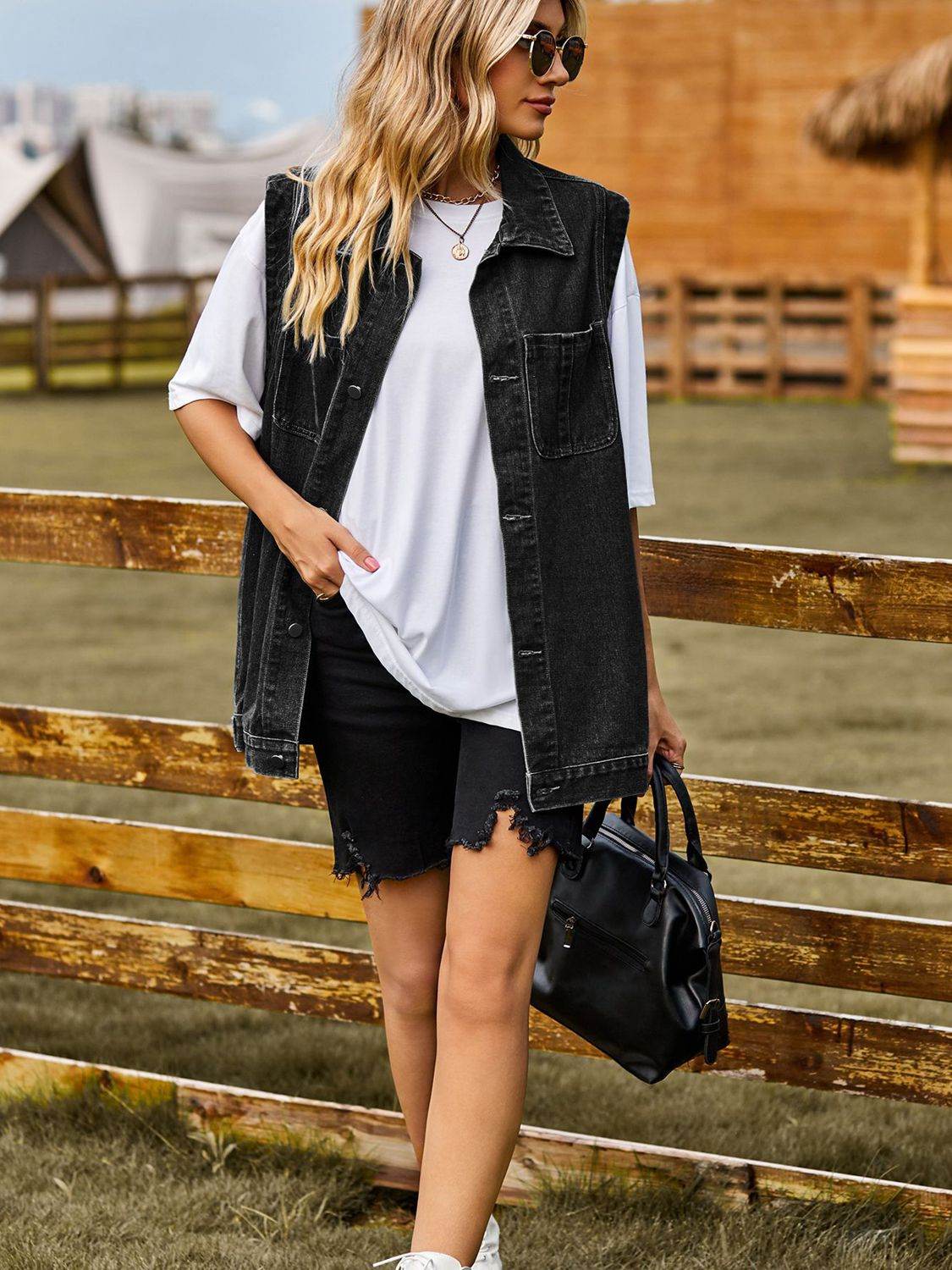 Button Down Denim Vest - Delanoir