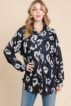 BOMBOM Animal Print Button Up Knit Shacket - Delanoir
