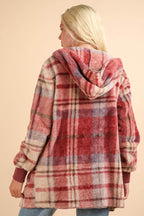 VERY J Fuzzy Plaid Long Sleeve Hooded Jacket - Delanoir
