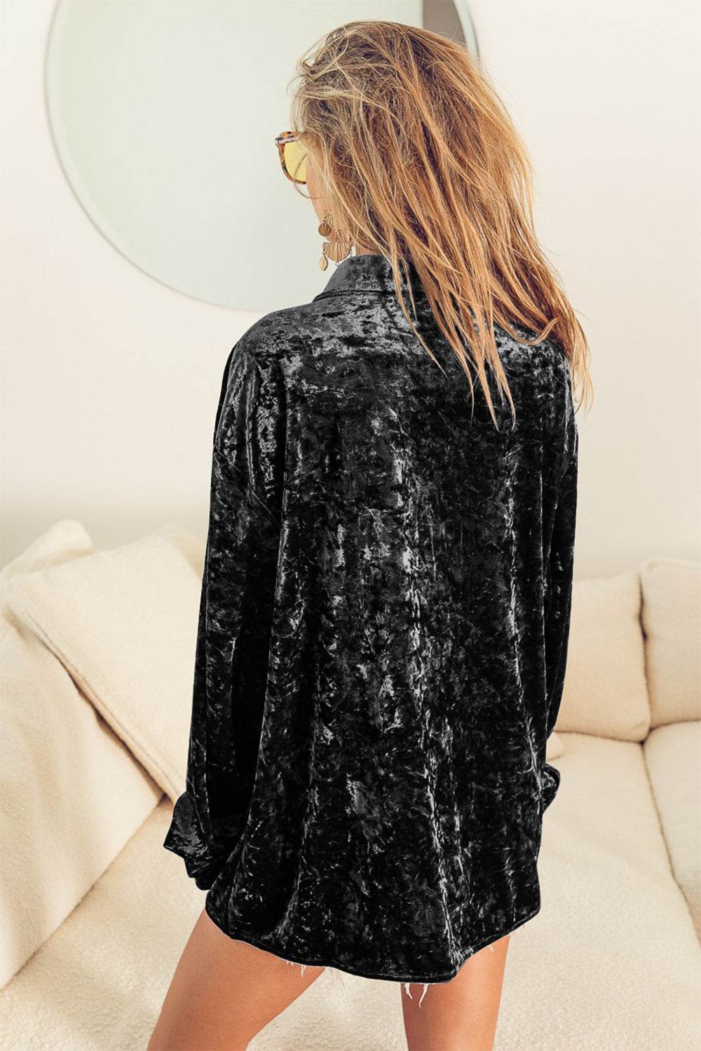 BiBi Button Up Long Sleeve Velvet Shirt - Delanoir