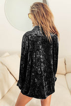 BiBi Button Up Long Sleeve Velvet Shirt - Delanoir