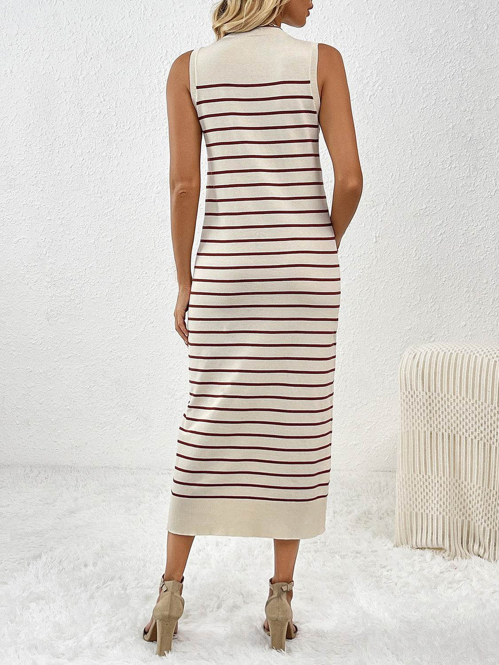 Round Neck Sleeve Midi Knit Dress - Delanoir