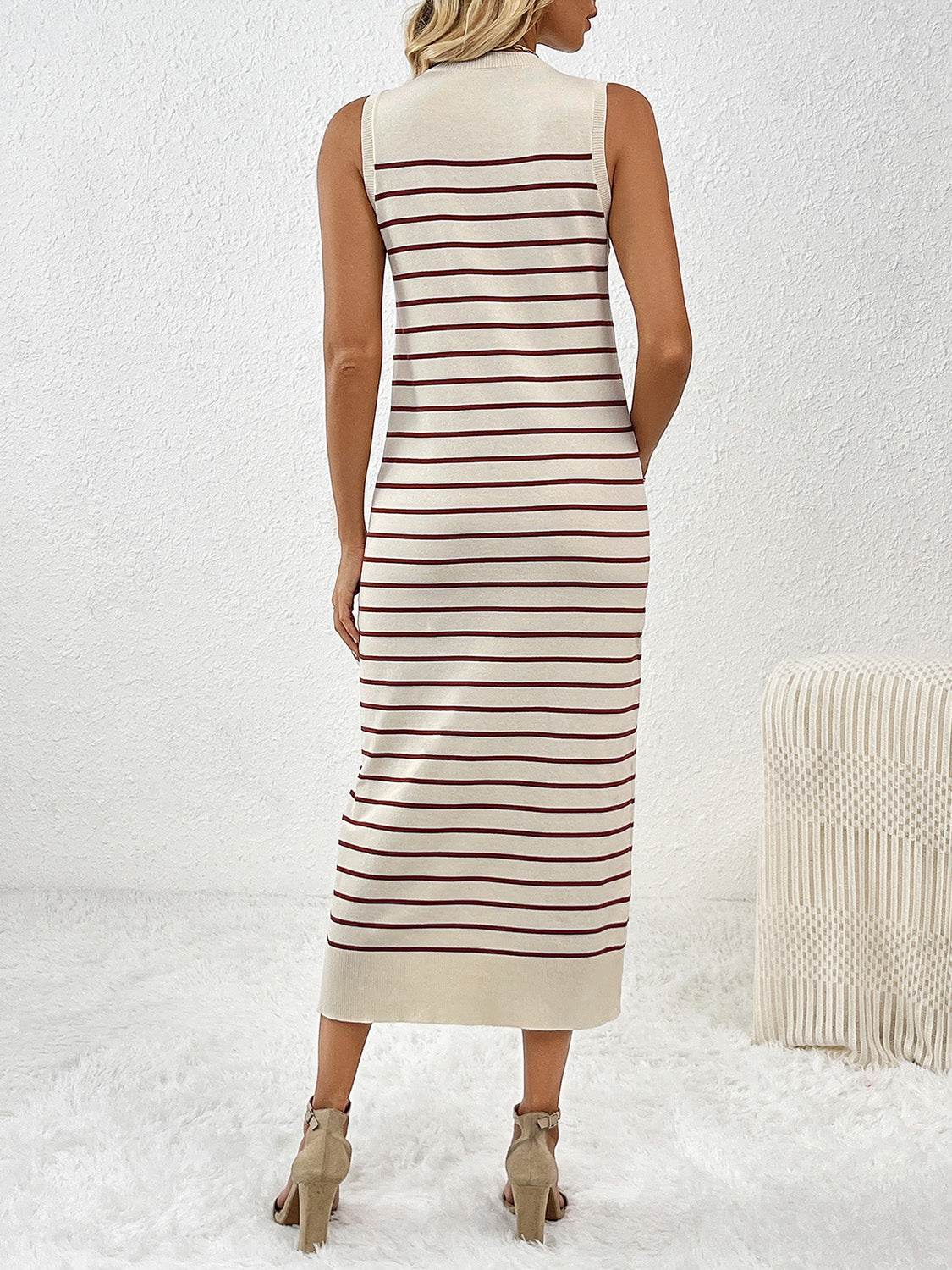 Round Neck Sleeve Midi Knit Dress - Delanoir