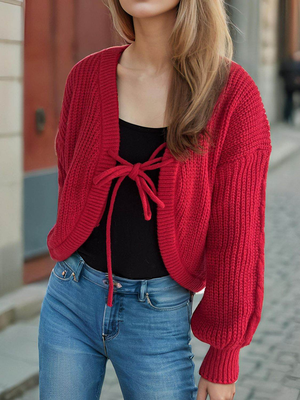 Tied Dropped Shoulder Long Sleeve Cardigan - Delanoir