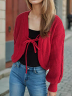 Tied Dropped Shoulder Long Sleeve Cardigan - Delanoir