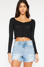 Kancan High Waist Frayed Denim Shorts - Delanoir