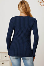 Basic Bae Full Size Ribbed V-Neck Long Sleeve T-Shirt - Delanoir