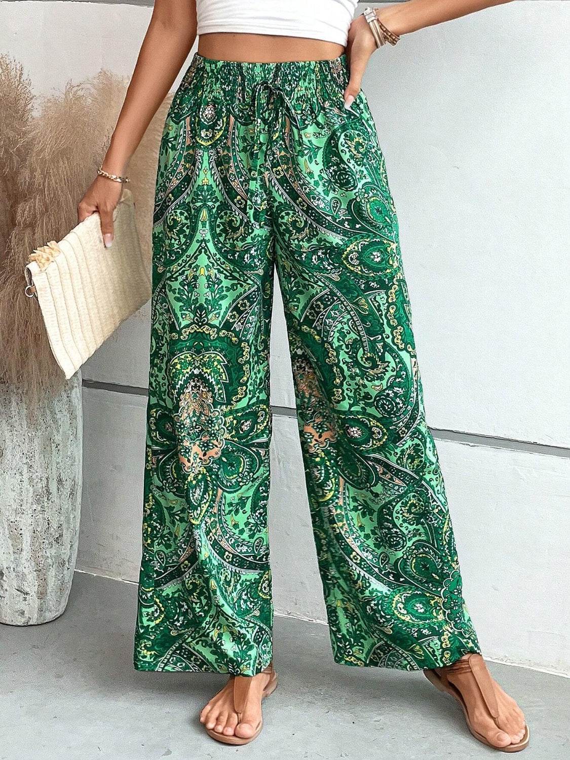 Printed Wide Leg Pants - Delanoir