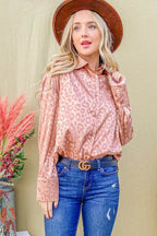 And The Why Satin Leopard Button Up Curved Hem Shirt - Delanoir