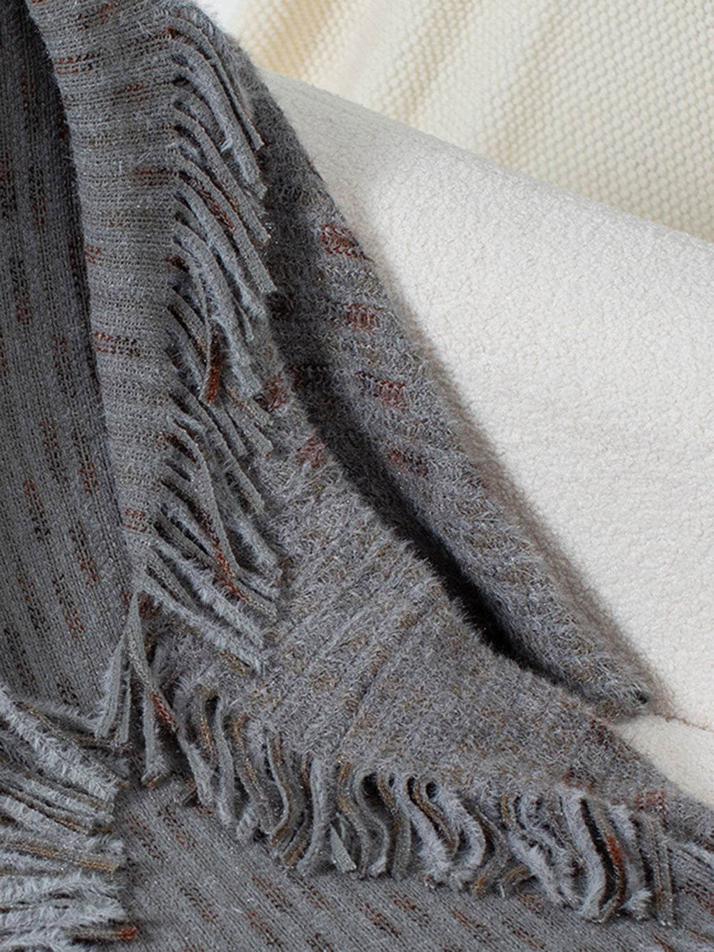 Fringe Open Front Half Sleeve Poncho - Delanoir