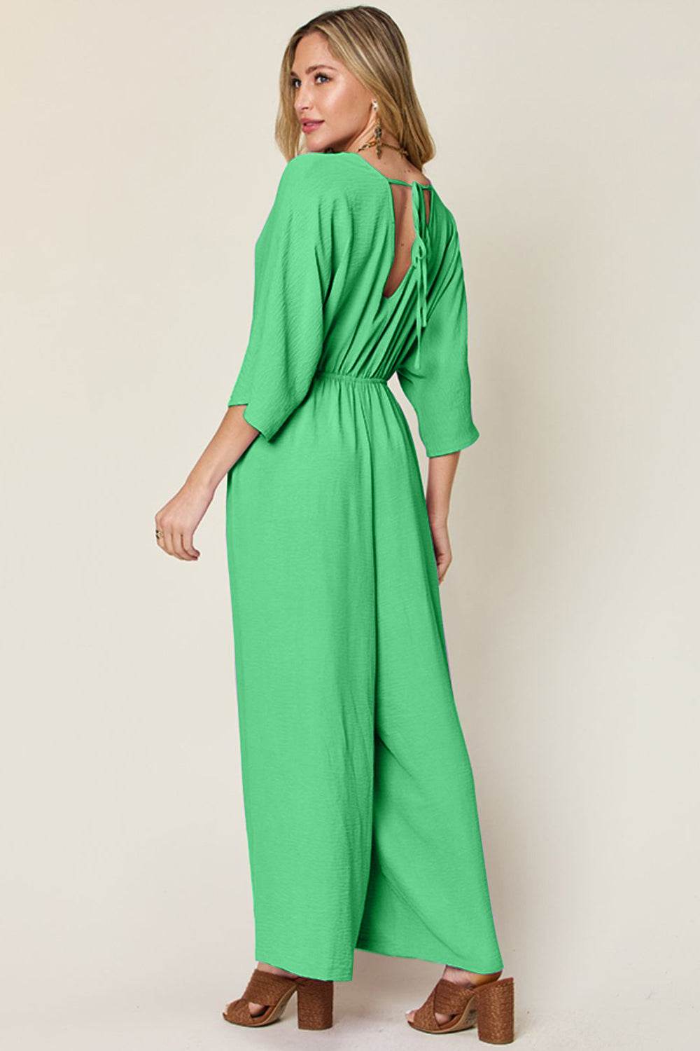 Double Take Full Size Surplice Wide Leg Jumpsuit with Pockets - Delanoir