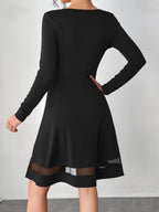 Square Neck Long Sleeve Mini Dress - Delanoir