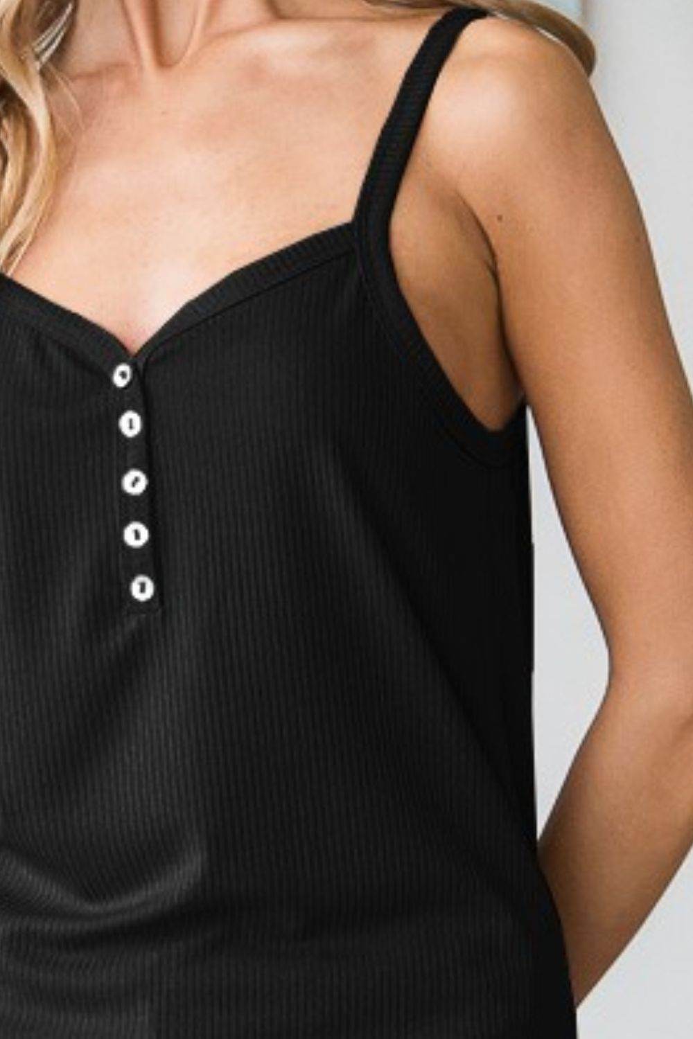Heimish Full Size Quarter Button Ribbed Cami - Delanoir