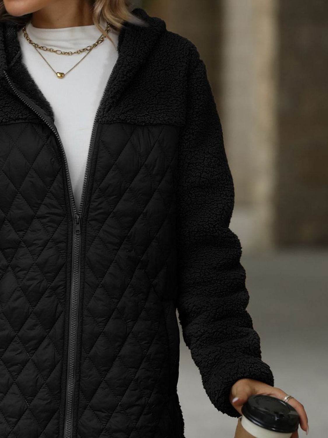 Texture Zip Up Long Sleeve Hooded Coat - Delanoir