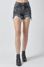 RISEN Full Size High Rise Distressed Denim Shorts - Delanoir