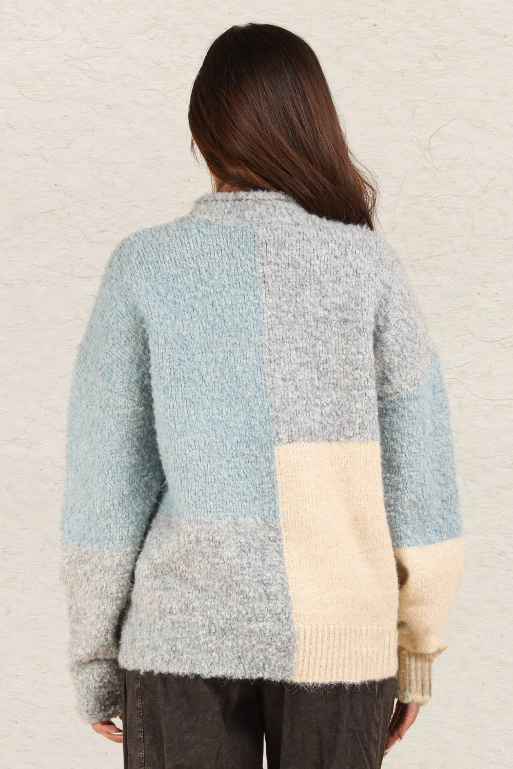 VERY J Color Block Mock Neck Drop Shoulder Sweater - Delanoir