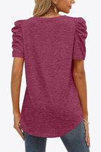 V-Neck Puff Sleeve Tee - Delanoir