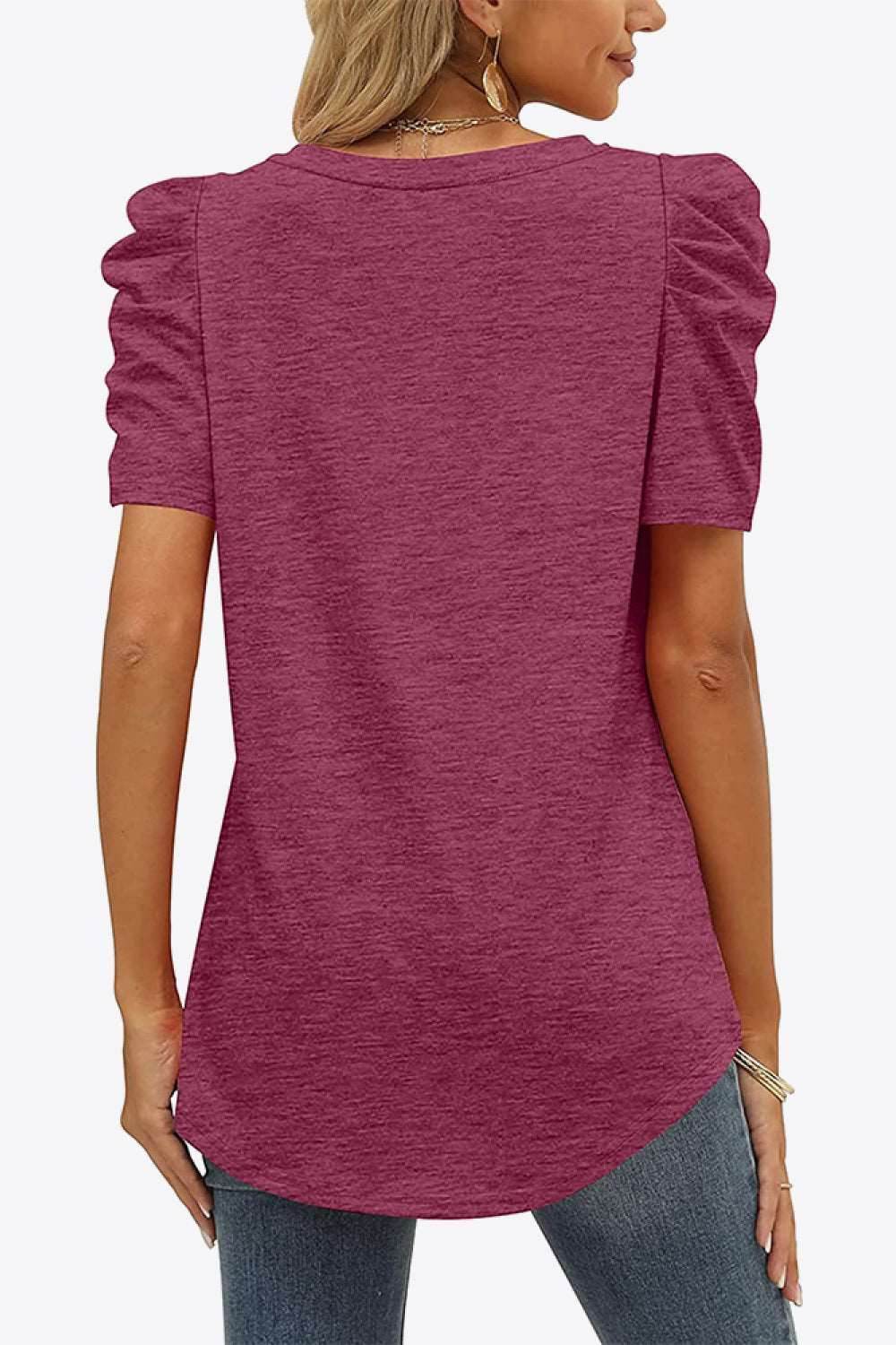 V-Neck Puff Sleeve Tee - Delanoir