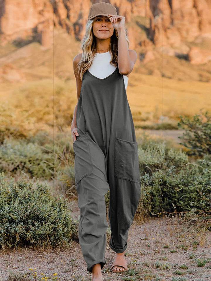 Double Take Full Size Sleeveless V-Neck Pocketed Jumpsuit - Delanoir