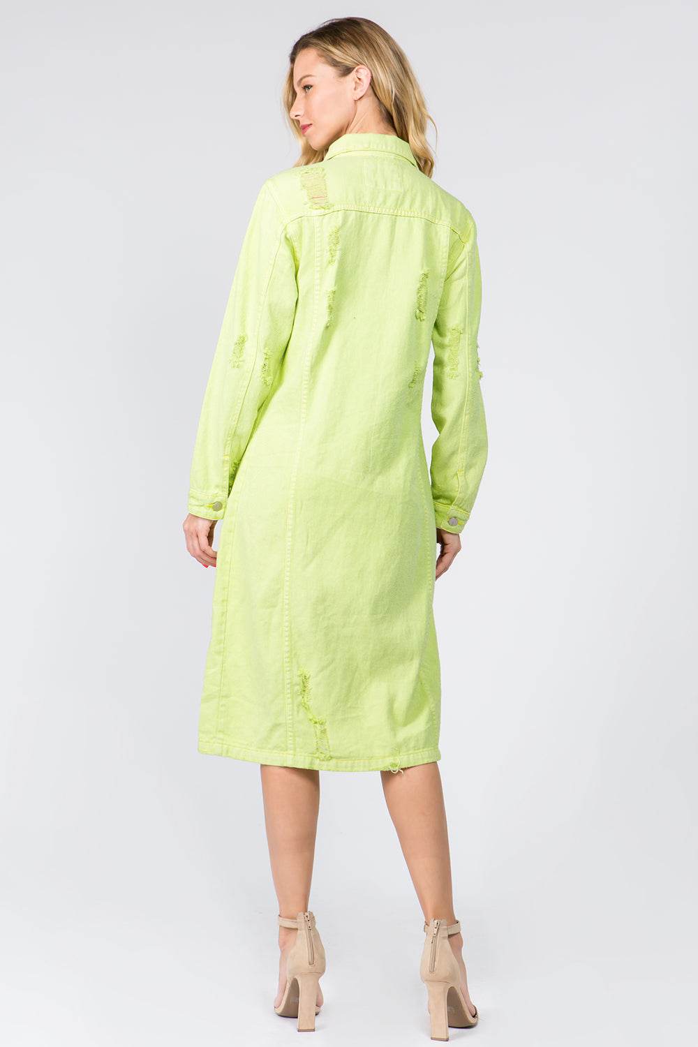 American Bazi Button Up Distressed Denim Dress - Delanoir