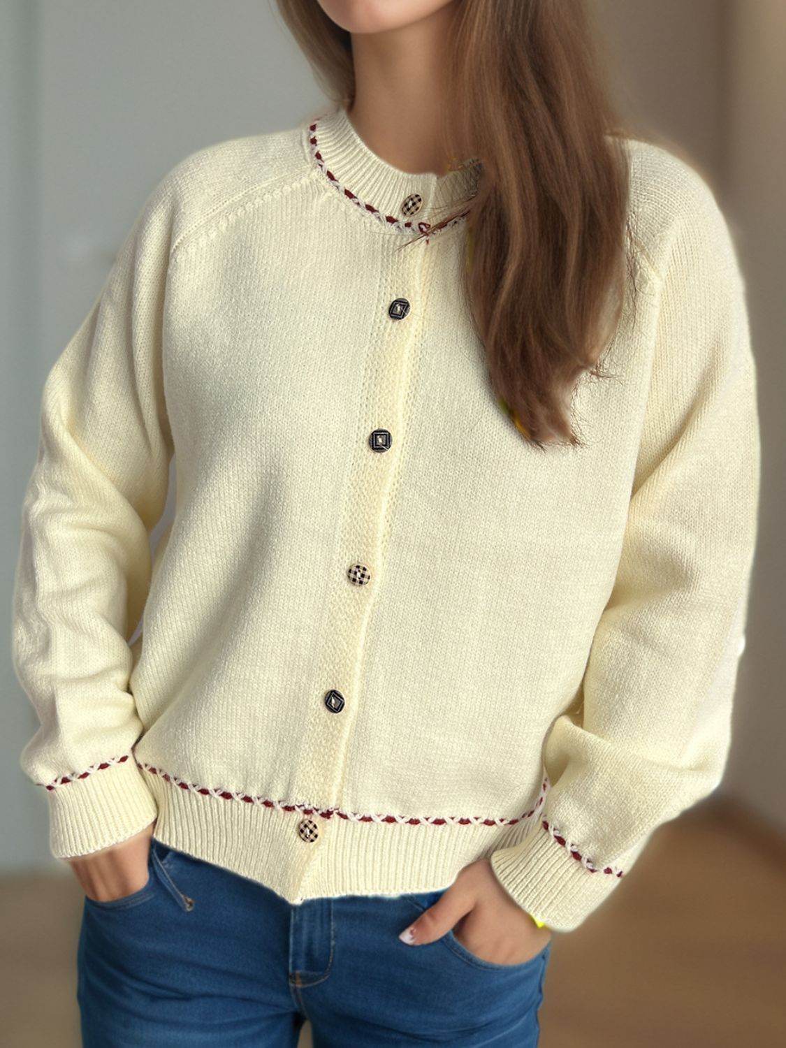 Button Down Long Sleeve Cardigan - Delanoir